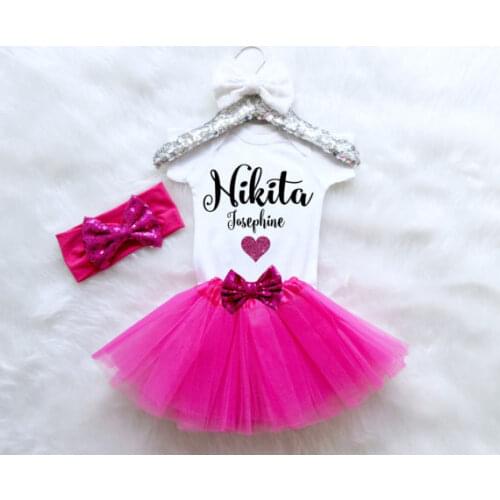 Custom girl name birthday Newborn infant bodysuit onepiece Tutu Dress romper Outfit Sets baby shower party favors