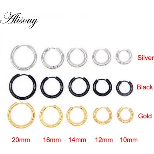 Alisouy wholesale 20 PCS Stainless Steel Hoop Earrings Huggie Circle Earrings for Women Man 3mm color Black Gold ear jewelry