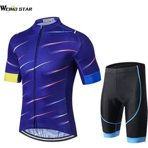 Blue Men Cycling Sets Bike jersey sets Cycling jersey Sets Cycling clothing short sleeve Road bicycle jersey +bib shorts sets