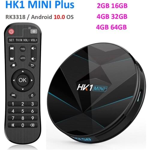 50pcs HK1 MINI Plus Android 10.0 Smart TV Box 4GB RAM 64GB Max Rockchip RK3318 1080p 4K 60fps USB3.0 Google Play Set top box