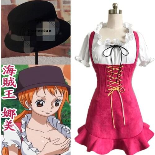 High-quality Full set One Piece Nami Cosplay Costume red dress adult costume custom made