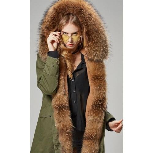 Women 2020 Long Jacket Winter Real Fur Coat Plus Size Natural Raccoon Fur Collar Luxury Parka Detachable