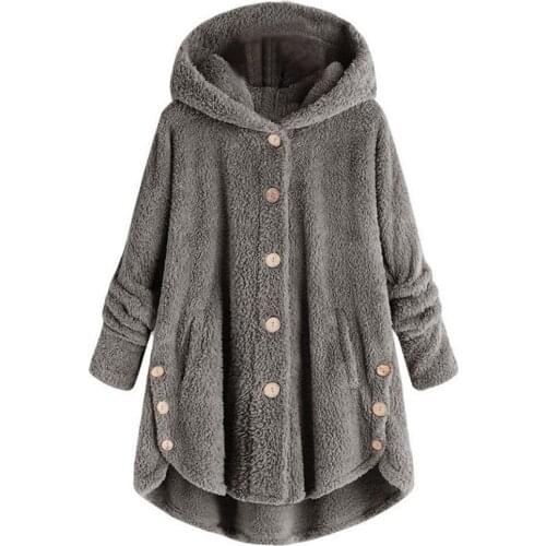 2019 Women Winter Warm Fluffy Overcoat Ladies Button Jacket Tops Loose Hooded Outwear Female Pullover Dropship Ropa Mujer