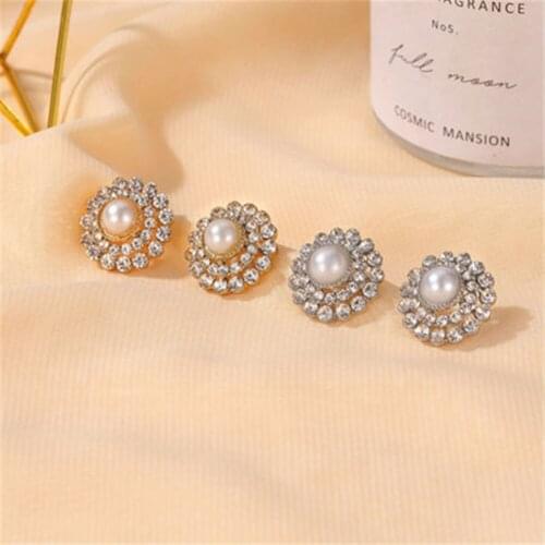 Pearl Earrings CZ Stud Earrings for Women White Pearl Micro Zircon Butterfly Fine Ladies Round Earrings for Women Jewelry Gift