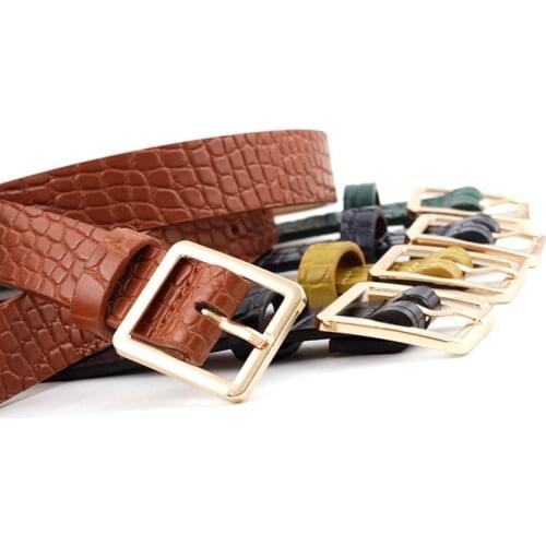 Womens Golden square Pin Buckle Crocodile Belt Jeans dress waistband 2.3cm fashion wild p61