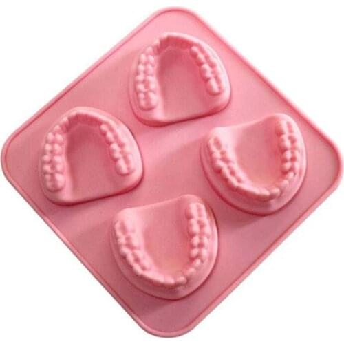 066E 4 Hole Denture Teeth Shaped Ice Cube Mold Silicone Ice Tray DIY Ice Cream Mould