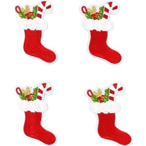 10pcs Iron On Xmas Socking Gift Patches Cartoon Stickers DIY Apparel Suits Jeans Hats Christmas Decors Handmade Fabric Appliques