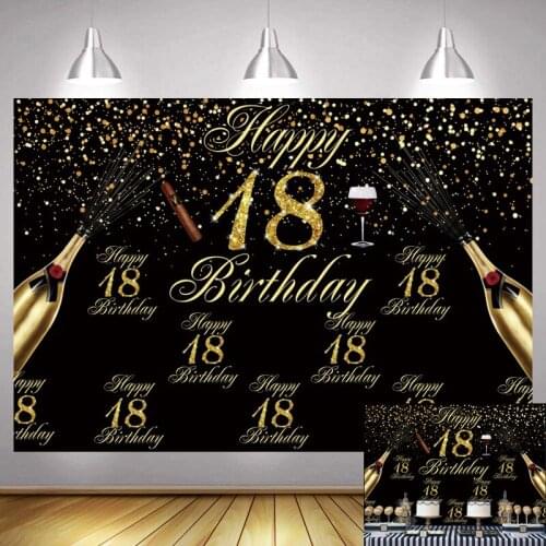 18th Photo Backdrop Happy Birthday Party Custom Gold Champagne Decoration Photography Backgrounds Banner