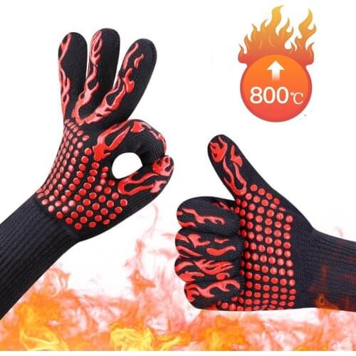 2pcs Fireproof Gloves Barbeque Kevlar 500 Degree BBQ Flame Retardant Fireproof Oven Gloves for Heat Insulation Microwave Oven