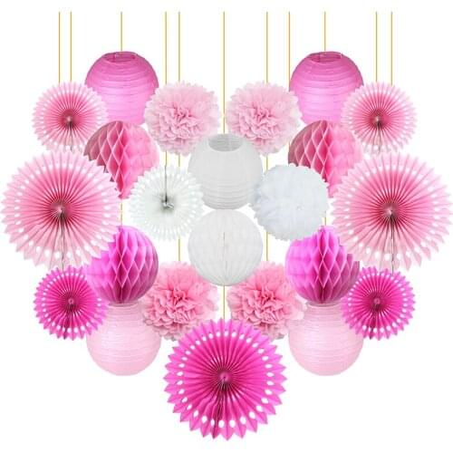 23pcs Hanging Paper Lantern Set,Tissue Pom Poms Flowers for Birthday Wedding Baby Shower Party Decoration Supplies
