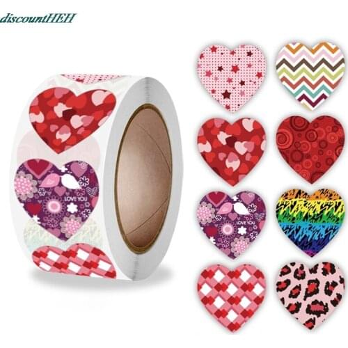 500Pcs/Roll Valentines Stickers Glitter Heart Sticker Valentines Love Gifts Packaging Decorative Labels Wedding Party Favor