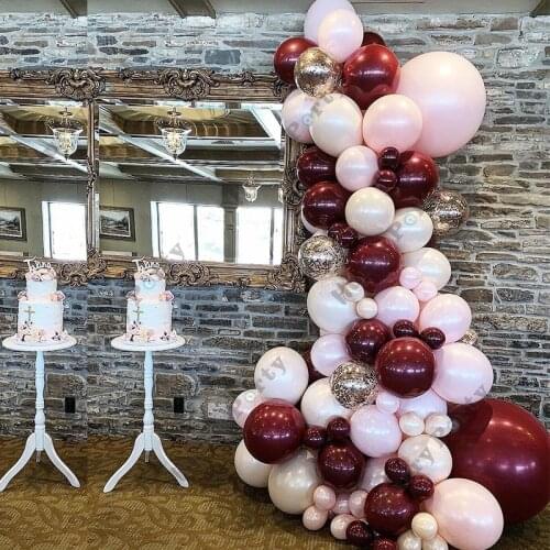 80Pcs Baby Shower Wine Red Balloon Garland Arch Pink Gold Confetti Balloon Diy Kit For Birthday Weddings Party Decoration Globos