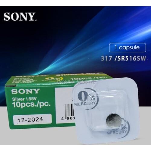 1pcs Sony 100% Original 317 SR516SW SR516 1.55V Silver Oxide Watch Battery MADE IN JAPAN Single grain packing