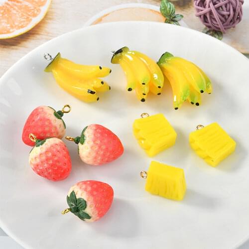 Big and Small 3D Strawberry Banana Pineapple Fruit Resin Charms Pendant Earring DIY Fashion Jewelry Accessories