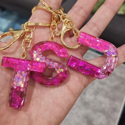 A-Z Initial Keychains Creative Keyrings For Women Men Acrylic Letter Glitter Resin Alphabet Couple Key Ring Chains Bag Charm