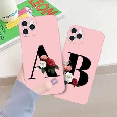 26 English Letters Name Initials Soft Pink TPU Phone Case for IPhone 6 S 7 8 Plus XR 11 Pro Max Personalise Back Cover