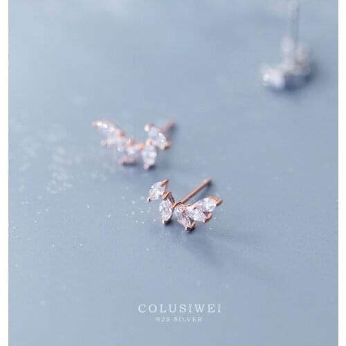 Colusiwei Spring Collection 925 Sterling Silver Tree Plant Leaves Rose Gold Color Clear CZ Stud Earrings for Women Fine Jewelry