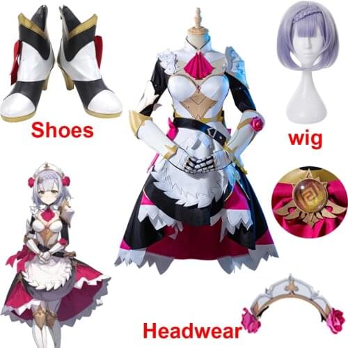 Genshin Impact Noelle Cosplay Costume Knights Maid Dress Wig Uniform Halloween Party Outfit For Women