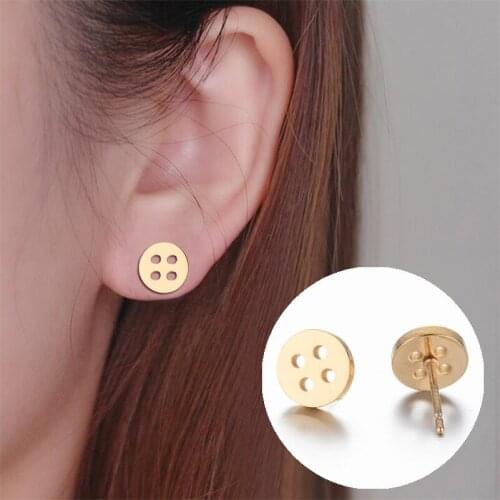 WANGAIYAO2021 geometric round earrings European and American stainless steel button accessories simple ear jewelry