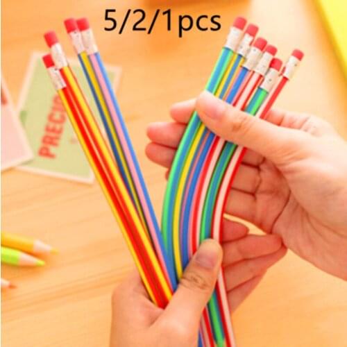 5/2/1pcs Creative Colorful Magic Bendy Flexible Soft Pencil with Eraser Stationery Student Colored Pencils School Office Supplie