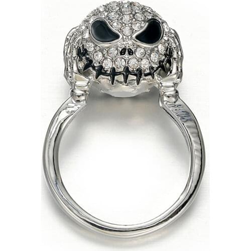 Harong Jack Skull Nightmare Before Christmas Rings Men Women Ghost Black Crystal Ring Classic Jewelry for Cool Boy Girl Party