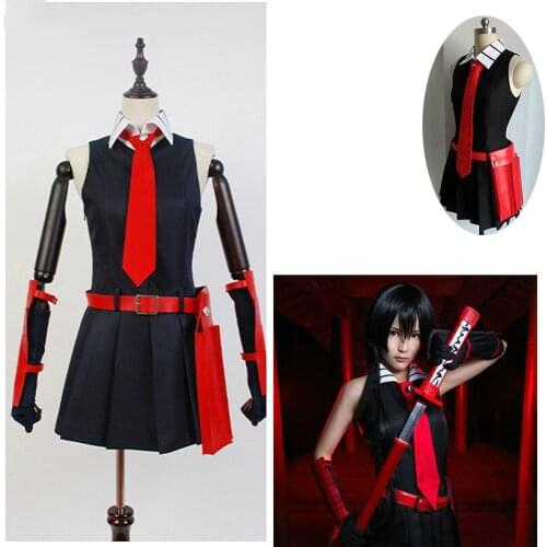 5PCS Akame ga KILL Akame Cosplay Black Sleeveless Dress Uniform Outfit Anime Cosplay Costumes