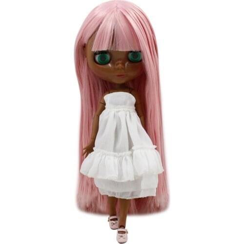 ICY DBS Blyth dolls super black skin tone darkest skin black Cute pink straight hair nude joint body 280BL6122