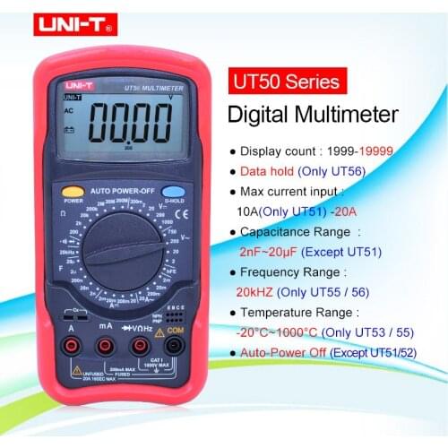 UNI-T Multi-function multimeter UT51/UT52/UT53/UT55/UT56/Voltmeter Ammeter Ohmmeter Electrical Meter high-precision multimeter