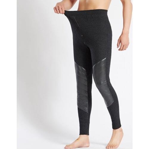 Men Thermal Buttoms Wool Warm Underwear Thermo Pants PU Knee Old Body Wear