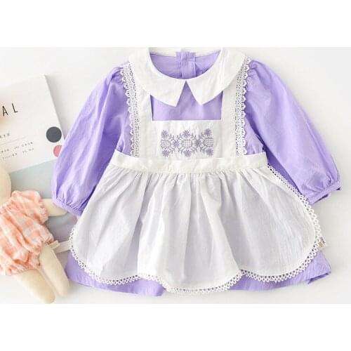 2020 Autumn New Toddlers Girls Long Sleeve Dresses Cotton Embroidery Apron Kids Pure Color Dress Korean Style Children Clothes