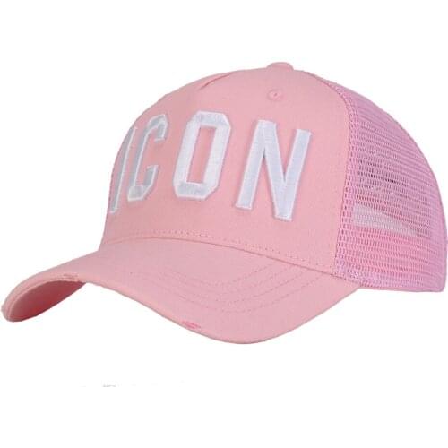 New arrivel pink color ICON letters embroidery breathable cotton mesh hats baseball hat sunscreen tide cap
