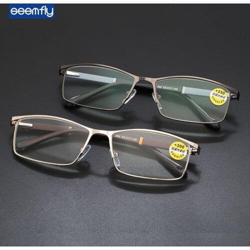 Seemfly Vintage Anti Blue Light Reading Glasses Women Men Presbyopic Eyeglasses Metal Square Frame Hyperopia Eyewear +1.0 +4.0