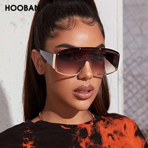 HOOBAN Vintage One Pieces Women Sunglasses Fashion Brand Designer Oversized Sun Glasses Female Chic Rivet Driving Eyewear UV400