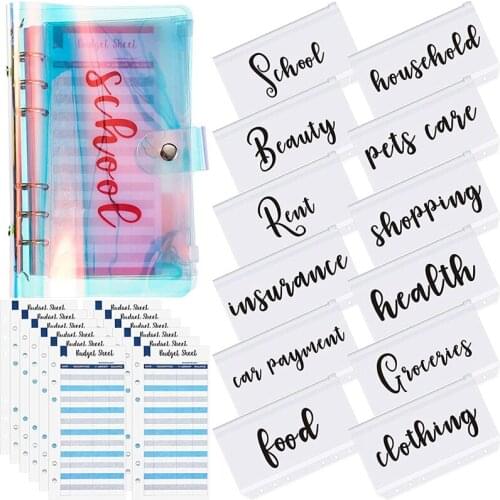 A6 Binder Pocket with Notebook Cover,PVC Binder Cover,Waterproof 6-Ring Binder,Notebook,Expense Budget Sheet