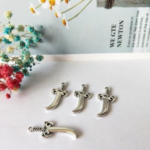 20PCS Dagger Shaped Charms Mini Zinc Alloy Sword Pendant Antique Silver Color DIY Stylish Punk Jewelry Accessory Earring Finding
