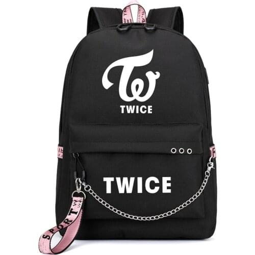 Korean Band TWICE Printing Backpack Fashion Women Backpack Canvas Mochila Feminina USB Charging Laptop Backpack Rucksack Women