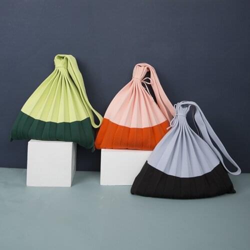 Wool knitting Pleated Bags Patchwork Drawstring Shopping Bags Girls Causal Large Shoulder Bag Korean Japanese Chic Small Handbag