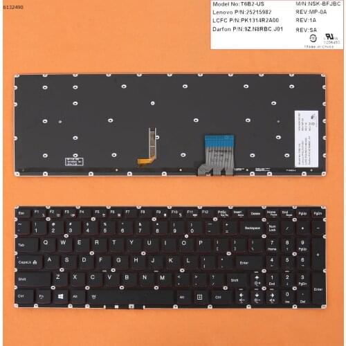 US Replacement Keyboard for Lenovo Y50-70 Y70-70 BLACK Red Backlit Win8 Laptop