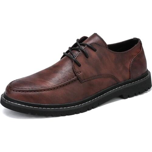 Leather Male Shoes Breathable Handmade Sewing Flats Business Mens Shoes Comfortable Lace-up Casual Leather Shoes For Men