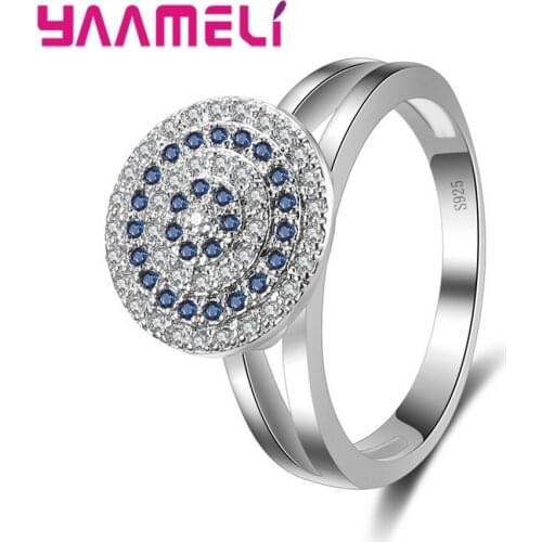 Trendy Blue&Clear Crystal Women Party Anniversary Jewelry 925 Sterling Silver Rhinestone Finger Rings Wholesale Bijoux