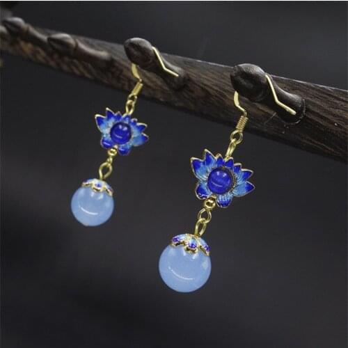 New women earring blue ball flowers pendant fine fashion jewelry accessories wholesale retail drop earrings girl gift BD073