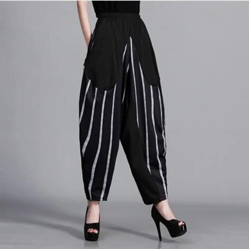 2021 Oversize High Waist Harem Wide Leg Pants Women Summer Loose Splicing Printed Bloomers Comfortable Casual Trousers KW492