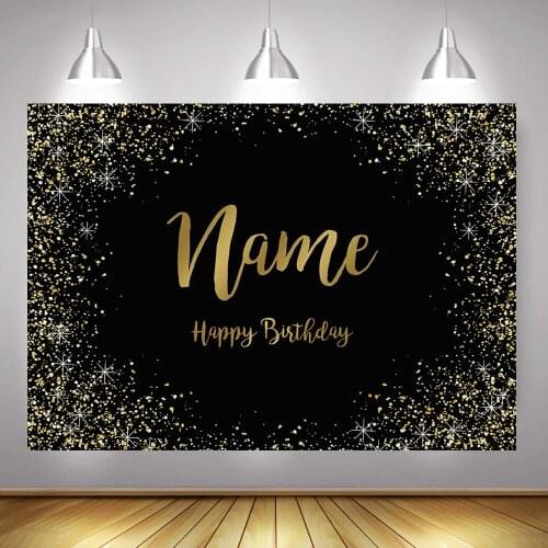 Gold Glitter Happy Birthday Party Backdrop Decoration Black Birthday Cake Table Background Props Custom Photographic Backdrops