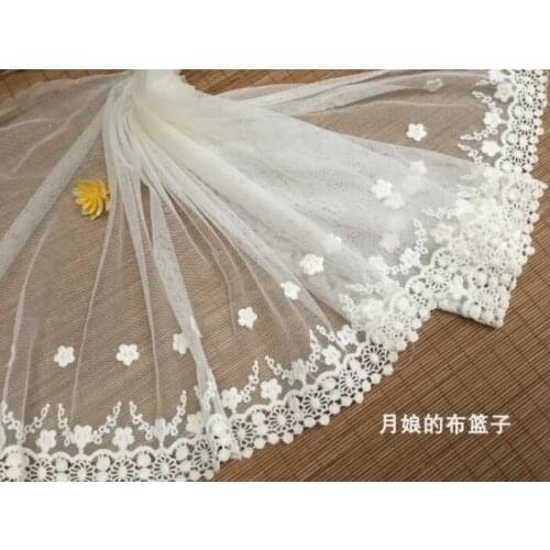 1 Meter/lot Width 30cm Delicate Off White Cotton Embroidered Lace Applique Trim Ribbon Net Yarn DIY Clothing Accessories