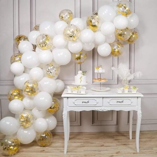 100pcs/set 12 inch white gold confetti balloon party decoration Balloon Garland Arch Kit for Wedding Engagement Party Decoration