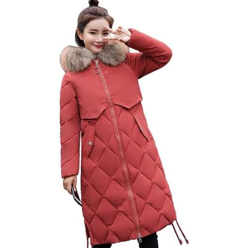2019 Winter Parkas Women Cotton Jacket Thick Warm Long Coat Female Plus size Fur collar Hooded Cotton-padded jacket Women N374