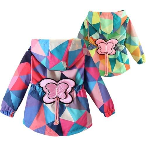 2021 New Kids Coats Spring Autumn Butterfly And Splicing Pattern Hoodies Jacket For Girls Toddler Children Windbreaker Outerwear