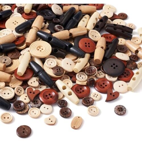 400pcs Mixed Wooden Buttons Flat Round Heart Shape Buttons for Sewing Clothing Handcrafted Scrapbooking Decoration Accessories