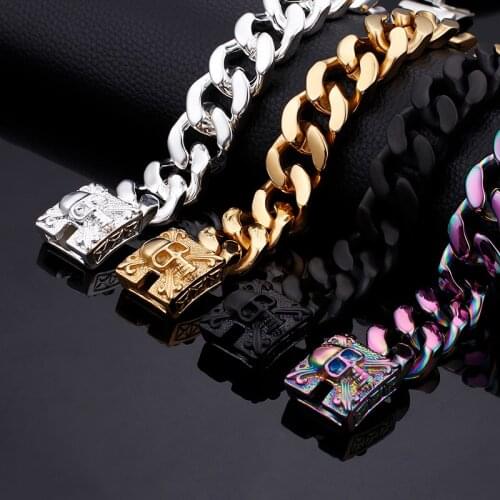 9.2'' 23mm wide Mens Jewelry Heavyweight 158g titanium bracelet stainless steel Mens Cuban Curb Link Chain skeleton Bracelet
