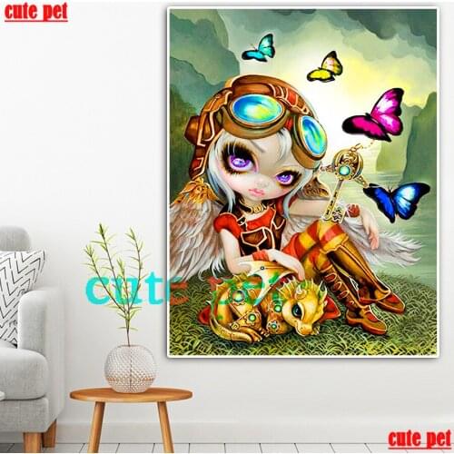 5d Diamond Painting Cartoon angel girl Diamond embroidery butterfly diy full square diamond mosaic Cross Stitch rhinestone Decor
